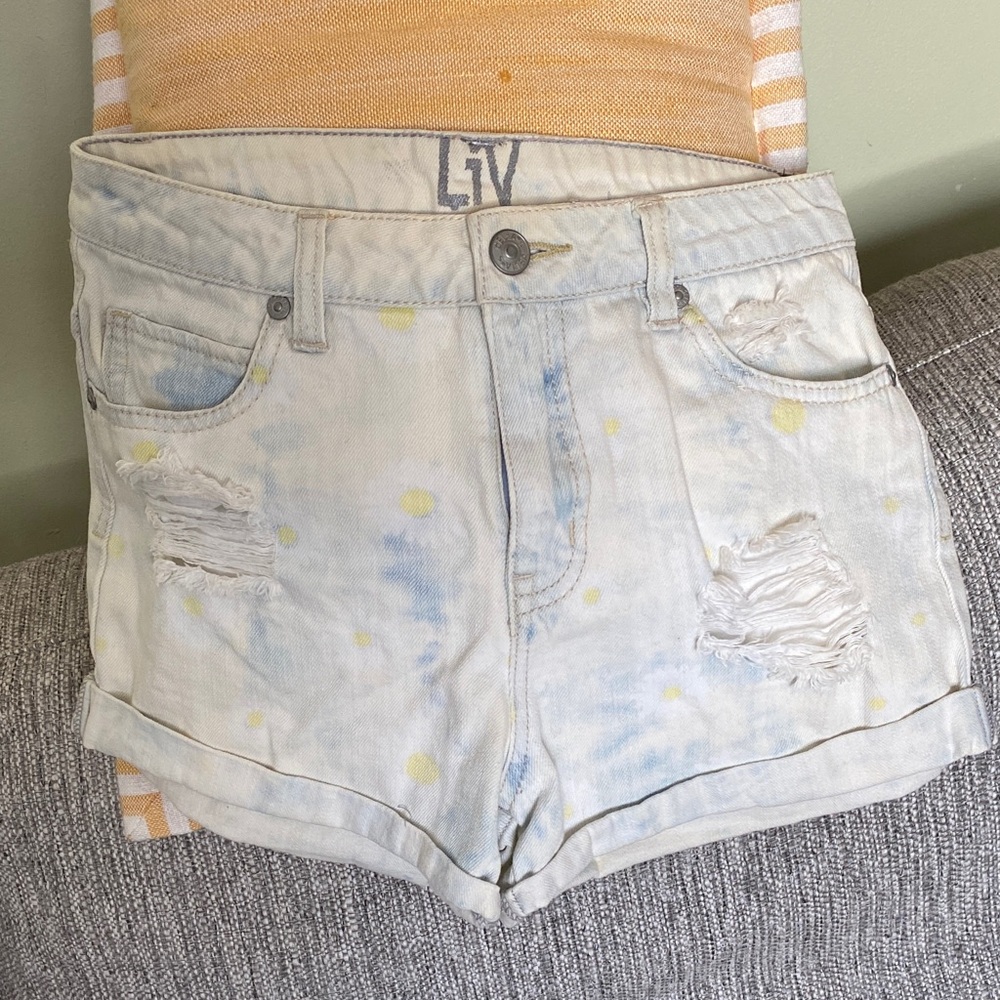 Women's Light Blue and Yellow Jean Shorts